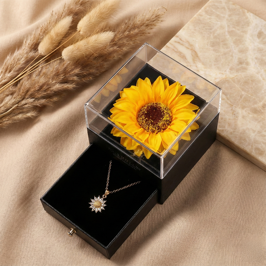 Sunflower Necklace with Gift Box for Women Dainty Stainless Steel Necklace