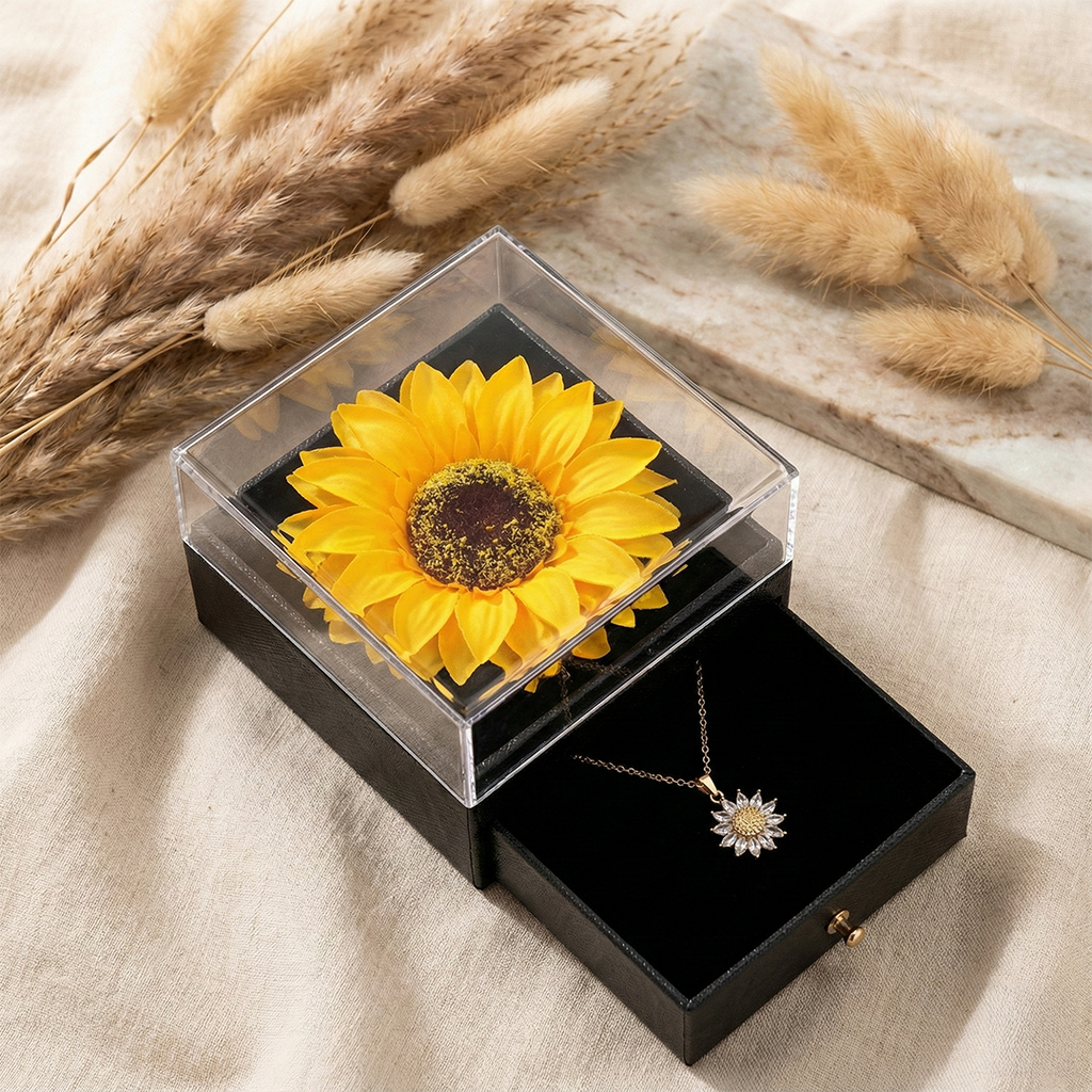 Sunflower Necklace with Gift Box for Women Dainty Stainless Steel Necklace