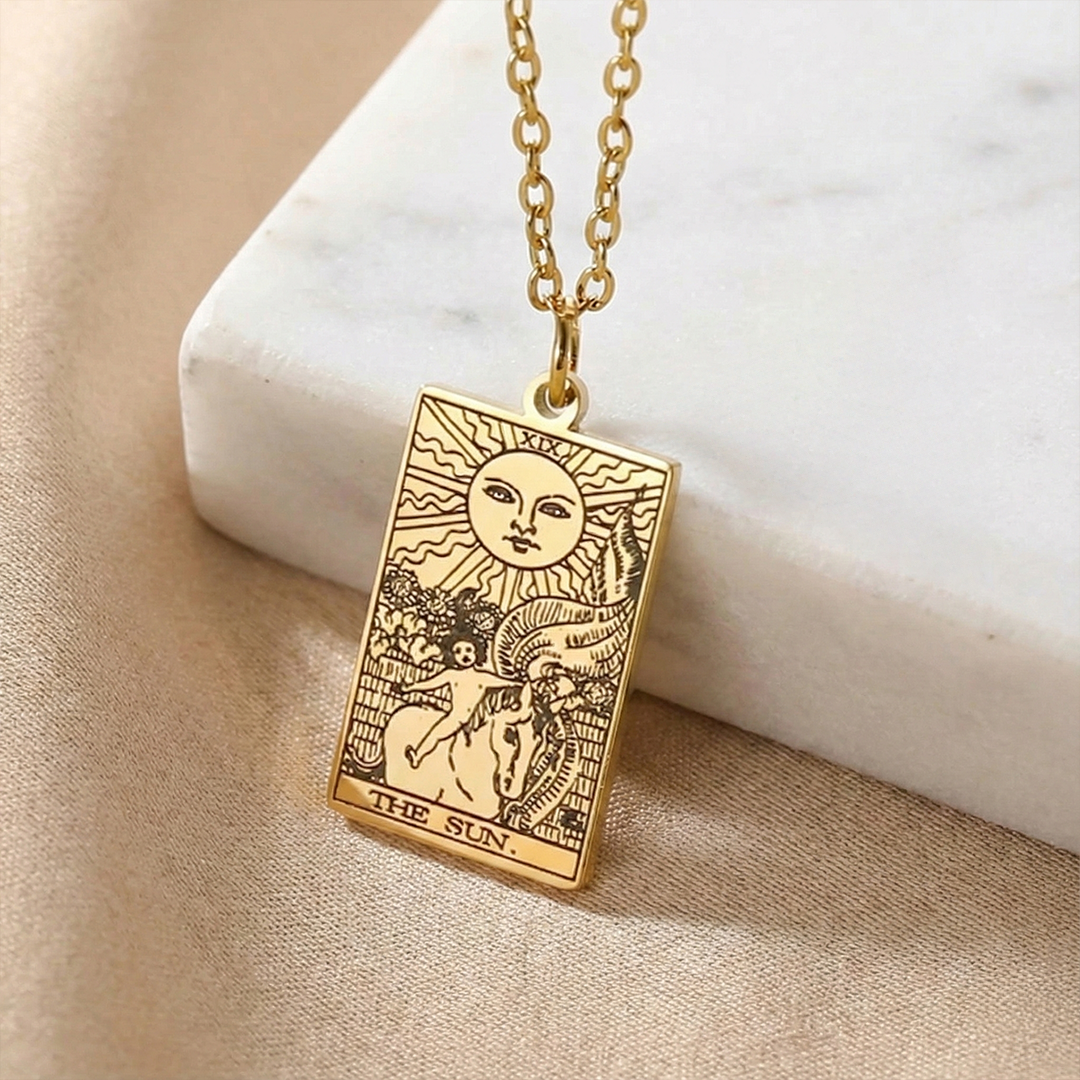 Tarot Cards Stainless Steel Necklace - Wealth Amulet Classic Tarot Major Arcana Divination Charm