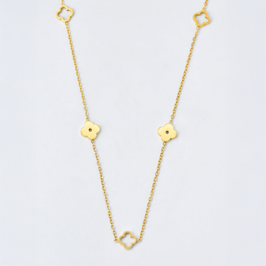 Minimal Four-Leaf Clover Necklace in Stainless Steel