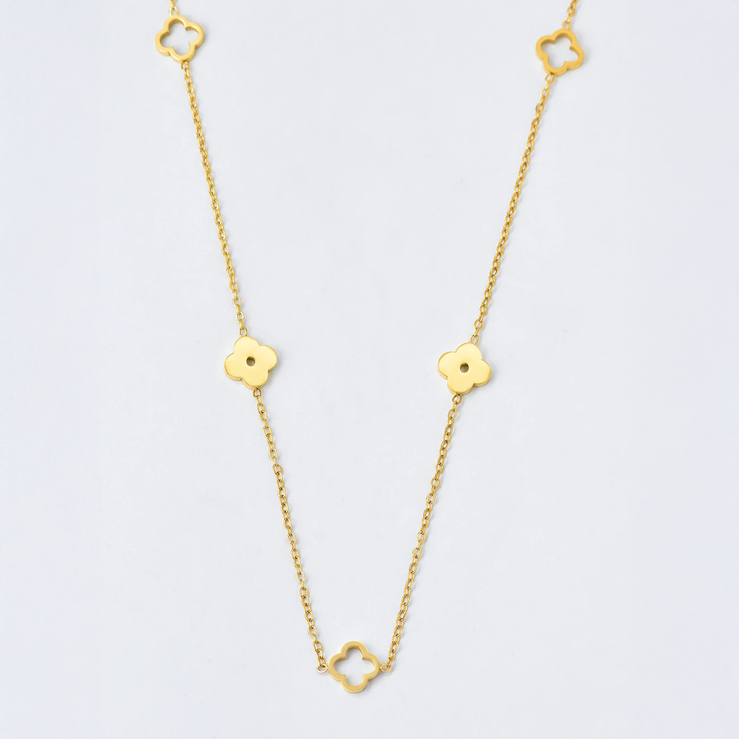 Minimal Four-Leaf Clover Necklace in Stainless Steel
