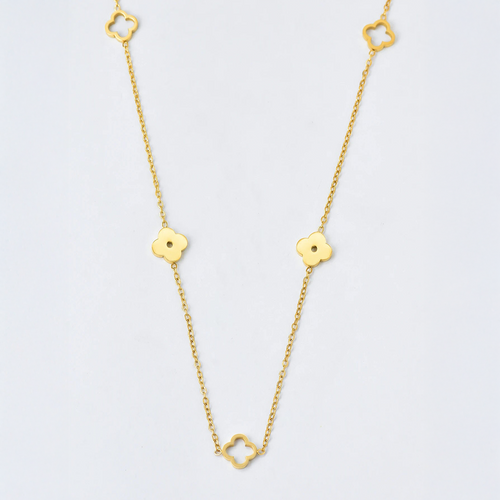 Minimal Four-Leaf Clover Necklace in Stainless Steel