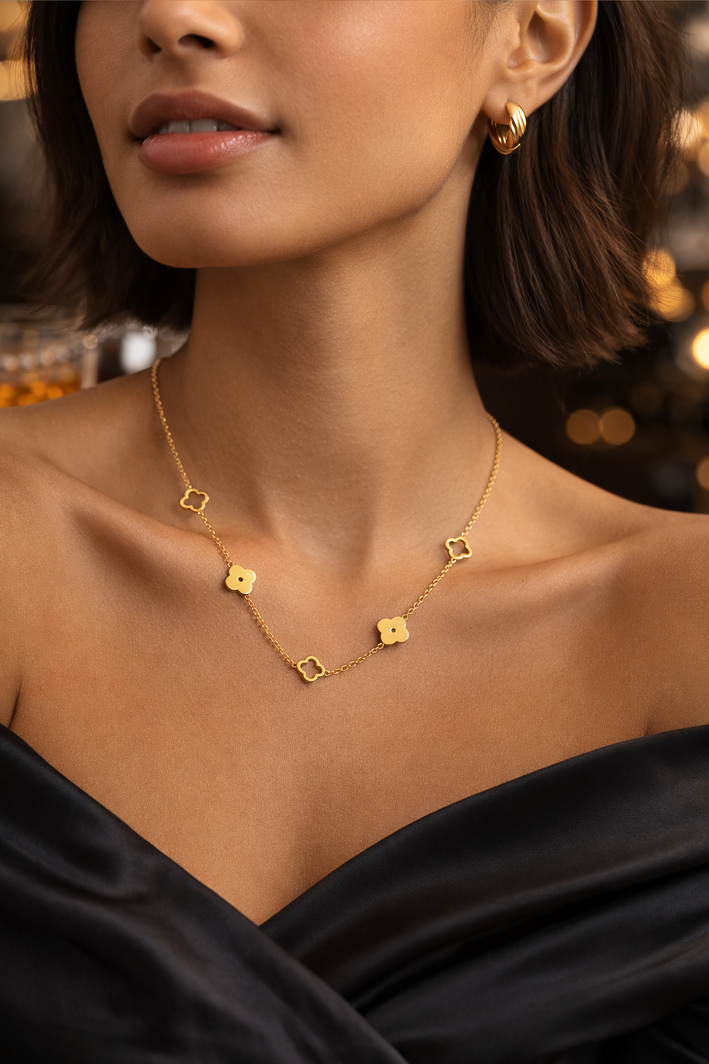 Minimal Four-Leaf Clover Necklace in Stainless Steel