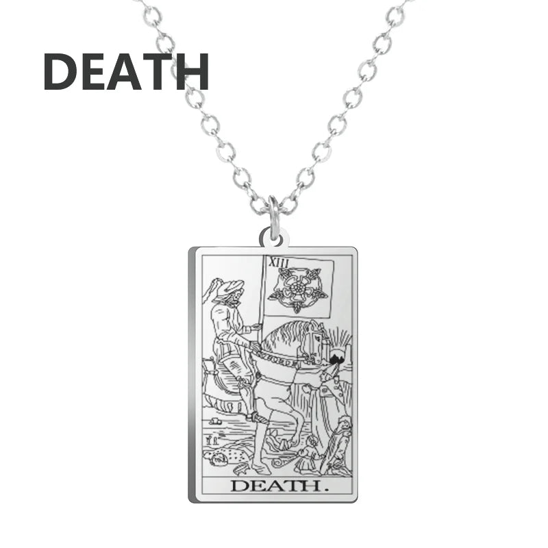 Tarot Cards Stainless Steel Necklace - Wealth Amulet Classic Tarot Major Arcana Divination Charm 