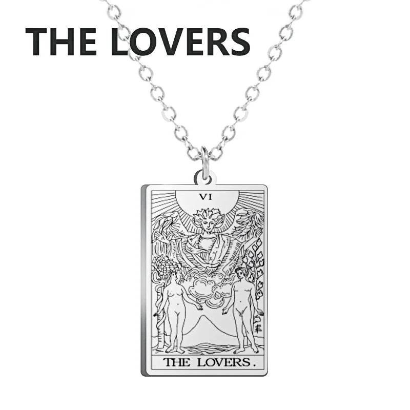 Tarot Cards Stainless Steel Necklace - Wealth Amulet Classic Tarot Major Arcana Divination Charm 