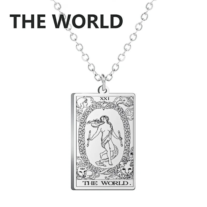 Tarot Cards Stainless Steel Necklace - Wealth Amulet Classic Tarot Major Arcana Divination Charm 