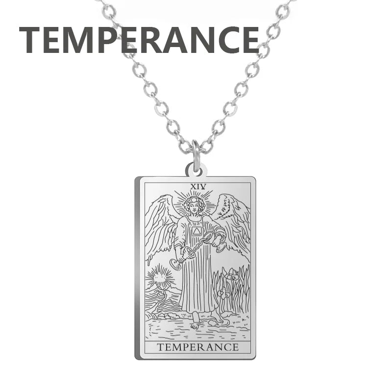 Tarot Cards Stainless Steel Necklace - Wealth Amulet Classic Tarot Major Arcana Divination Charm 