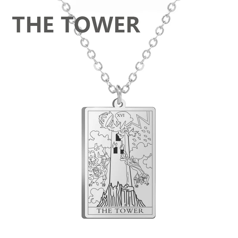 Tarot Cards Stainless Steel Necklace - Wealth Amulet Classic Tarot Major Arcana Divination Charm 