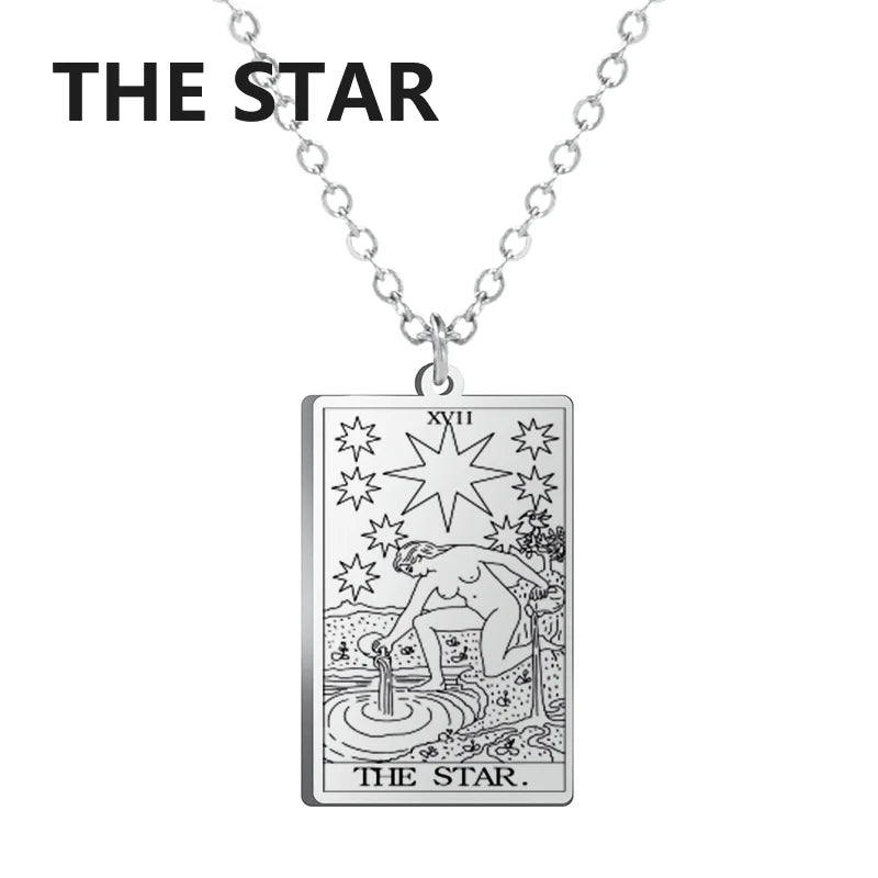 Tarot Cards Stainless Steel Necklace - Wealth Amulet Classic Tarot Major Arcana Divination Charm 