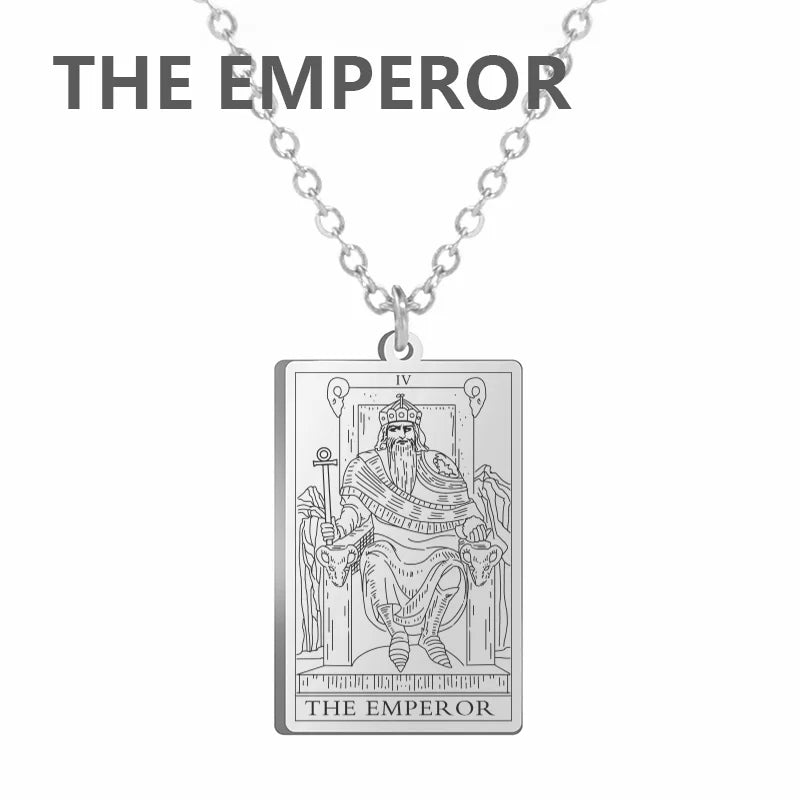 Tarot Cards Stainless Steel Necklace - Wealth Amulet Classic Tarot Major Arcana Divination Charm 