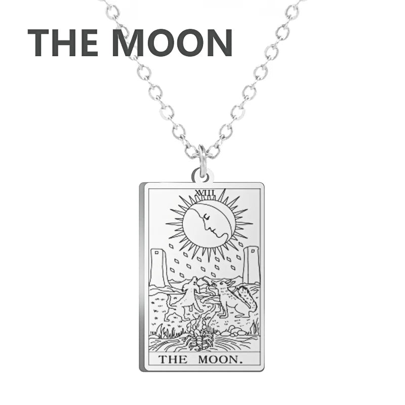 Tarot Cards Stainless Steel Necklace - Wealth Amulet Classic Tarot Major Arcana Divination Charm 