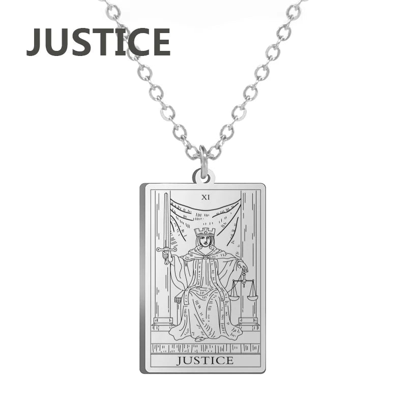 Tarot Cards Stainless Steel Necklace - Wealth Amulet Classic Tarot Major Arcana Divination Charm 
