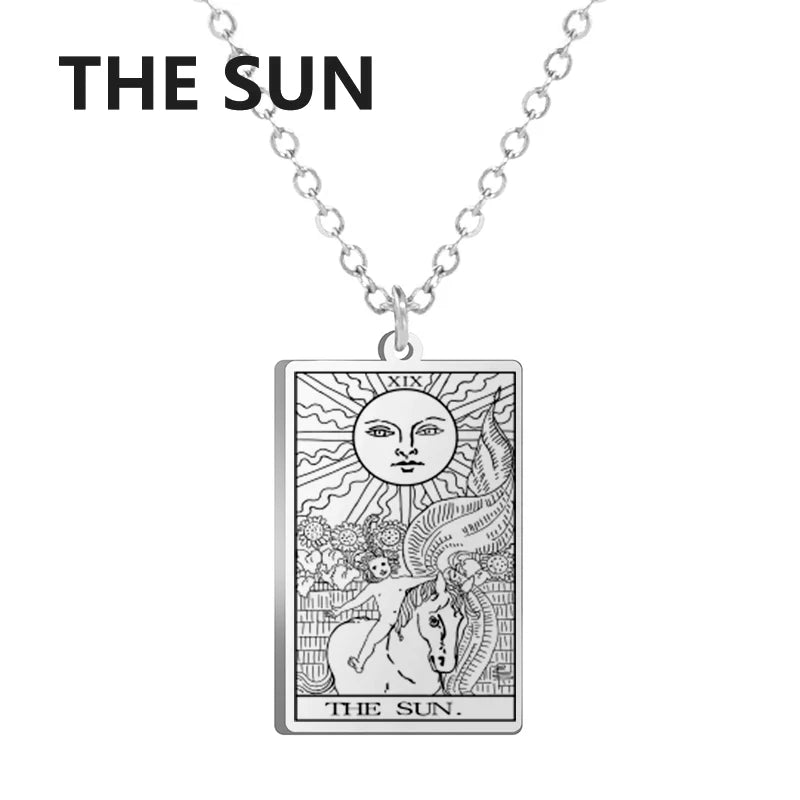 Tarot Cards Stainless Steel Necklace - Wealth Amulet Classic Tarot Major Arcana Divination Charm 