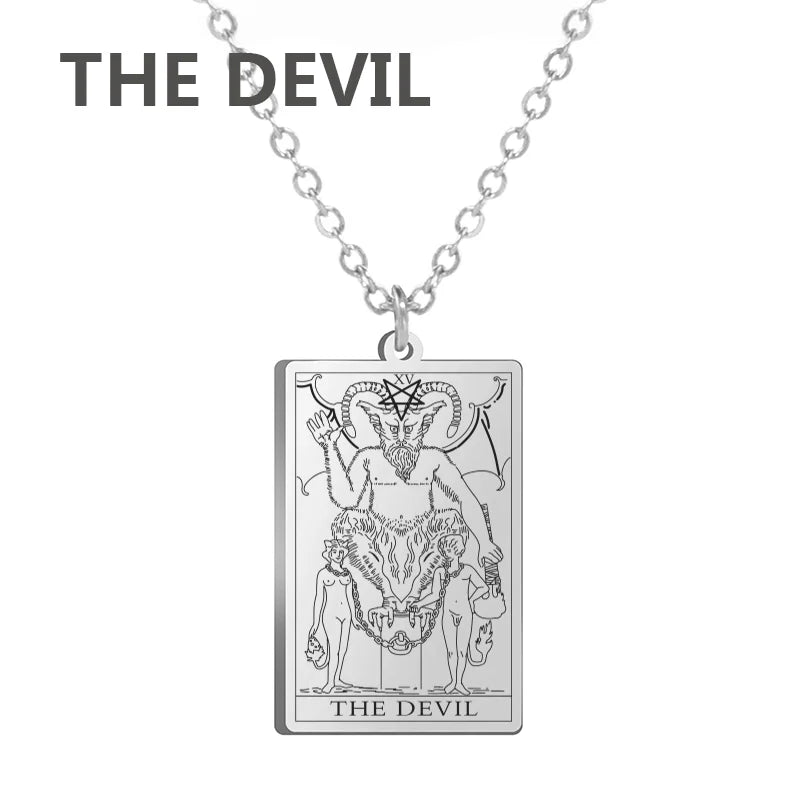 Tarot Cards Stainless Steel Necklace - Wealth Amulet Classic Tarot Major Arcana Divination Charm 