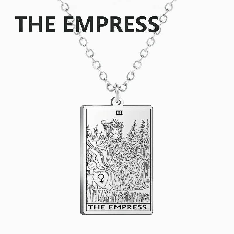 Tarot Cards Stainless Steel Necklace - Wealth Amulet Classic Tarot Major Arcana Divination Charm 