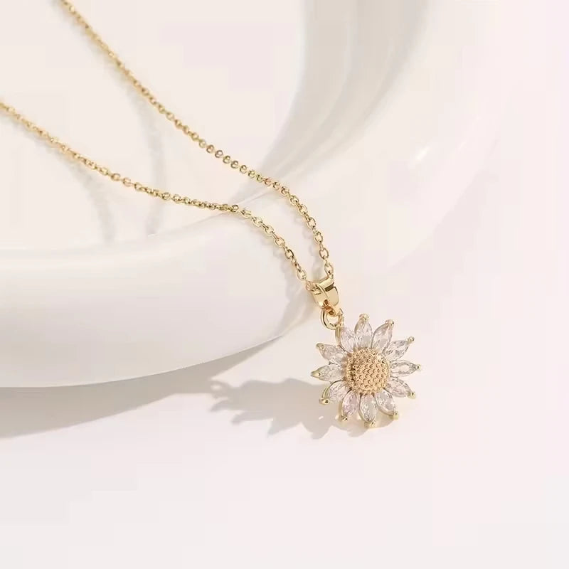 Sunflower Necklace with Gift Box for Women Dainty Stainless Steel Necklace