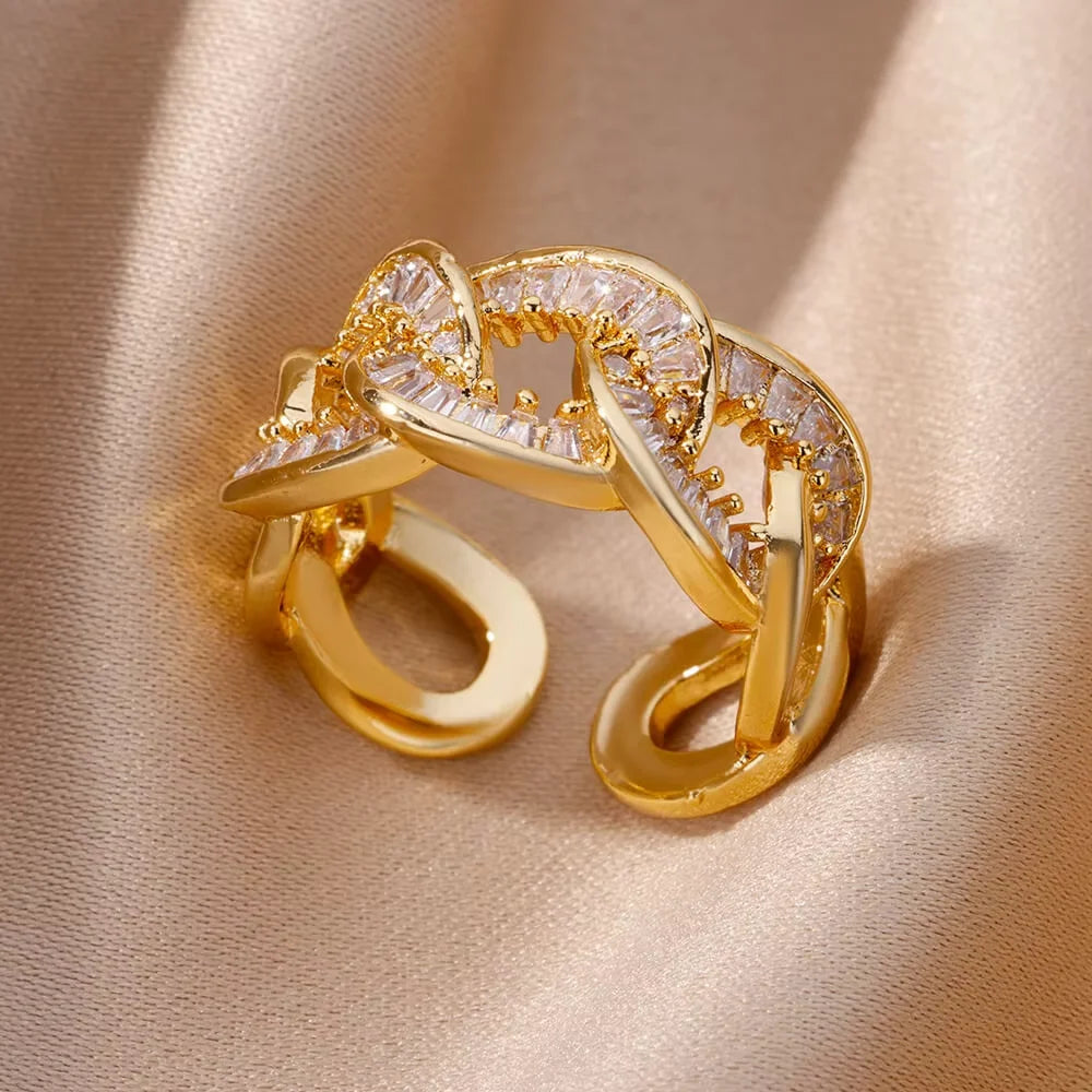Anillos Gold Color Cubic Zirconia Chic Rings 