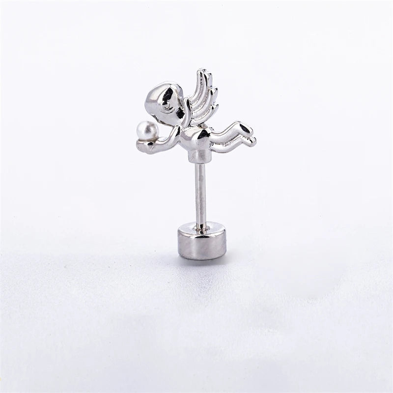 Love Wings Fairy Wand Silver Color 316L Stainless Steel Ear Bone Nail for Women