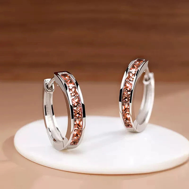 Classic Design Women Hoop Earrings Full with Princess Square CZ Simple and Elegant