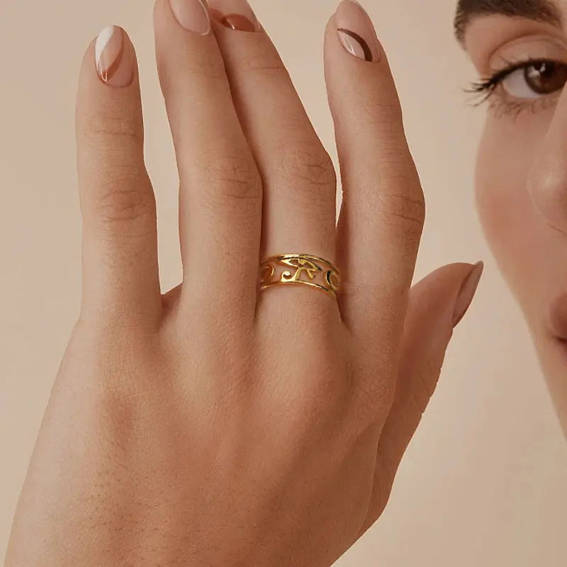 Stainless Steel Ancient Egypt Ra Udjat Ring Eye of Horus Ankh Cross Ring -  Protection Amulet Egyptian Jewelry