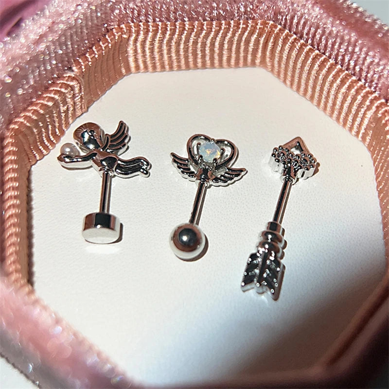 Love Wings Fairy Wand Silver Color 316L Stainless Steel Ear Bone Nail for Women