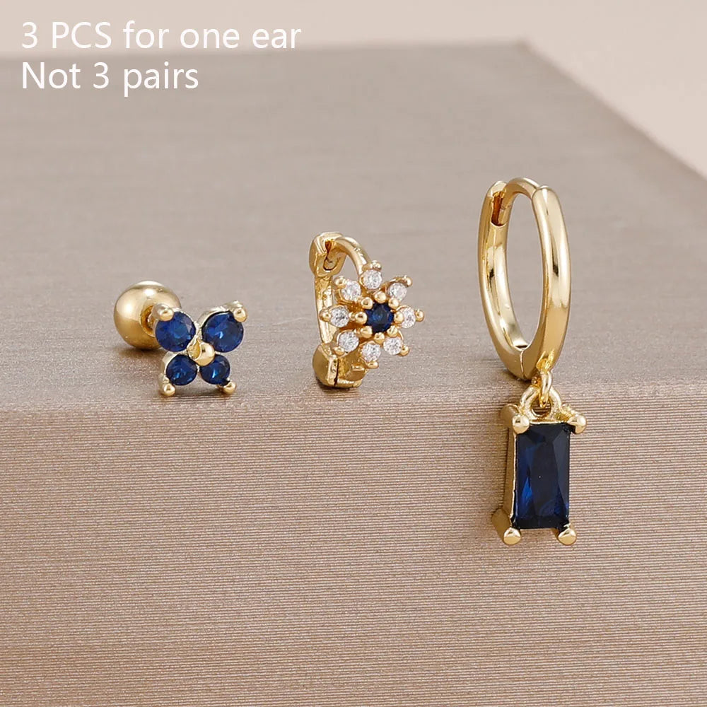 3PCS 14K Gold Plated Zircon Square Hoop Earrings Set