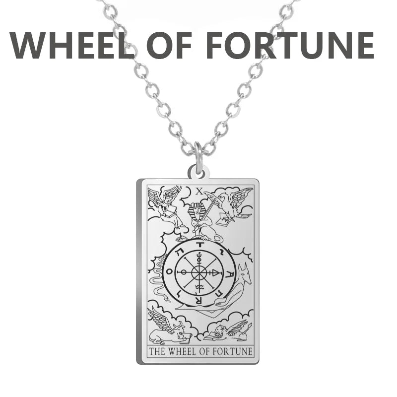 Tarot Cards Stainless Steel Necklace - Wealth Amulet Classic Tarot Major Arcana Divination Charm 