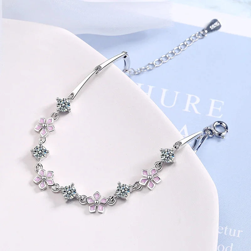 Newest Fresh Girl'S Lovely Pink Cherry Blossoms Charm Bracelets