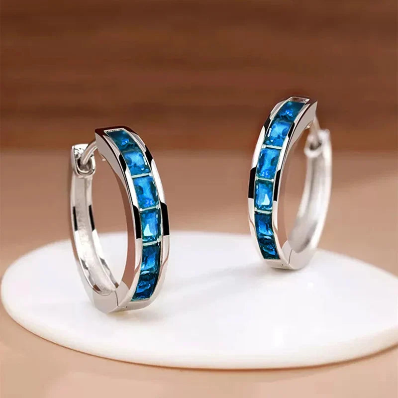 Classic Design Women Hoop Earrings Full with Princess Square CZ Simple and Elegant