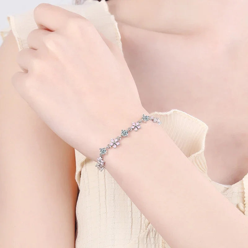 Newest Fresh Girl'S Lovely Pink Cherry Blossoms Charm Bracelets