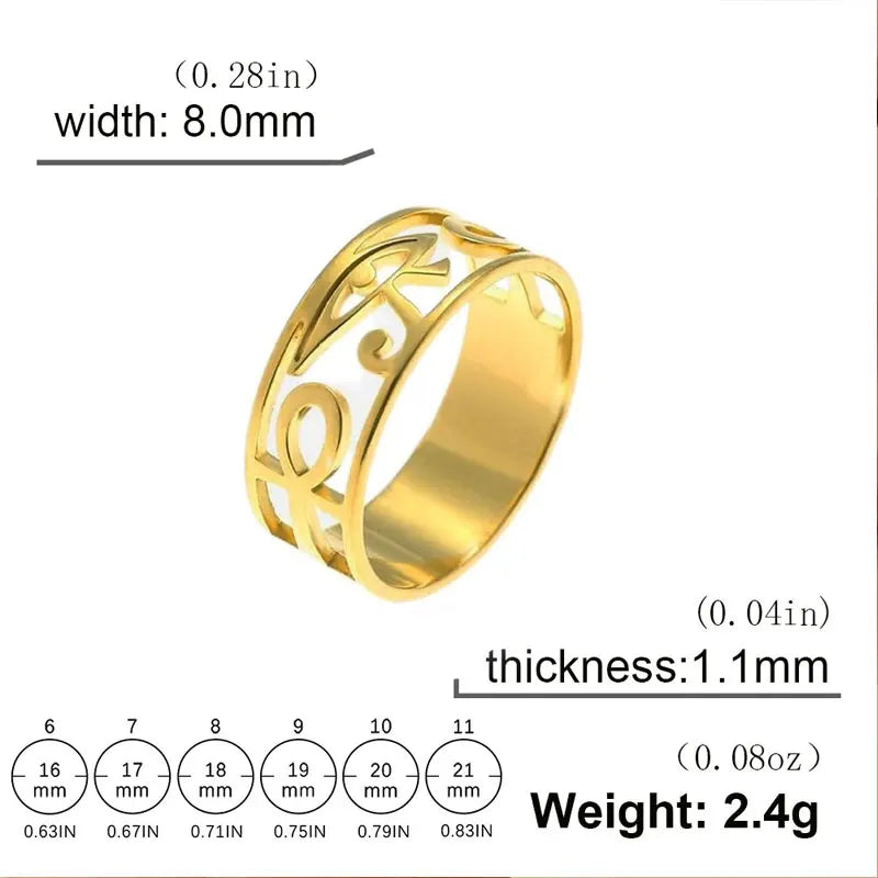 Stainless Steel Ancient Egypt Ra Udjat Ring Eye of Horus Ankh Cross Ring -  Protection Amulet Egyptian Jewelry