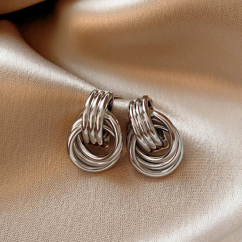 Fashion Glossy Three-Layer Textured Intersecting Knot Earrings