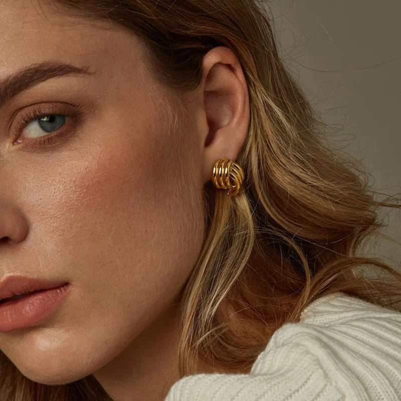 Fashion Glossy Three-Layer Textured Intersecting Knot Earrings