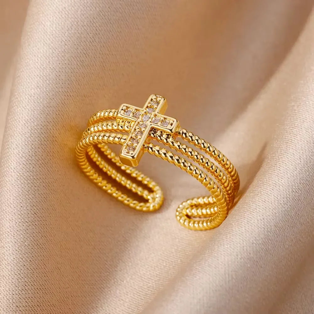 Anillos Gold Color Cubic Zirconia Chic Rings 