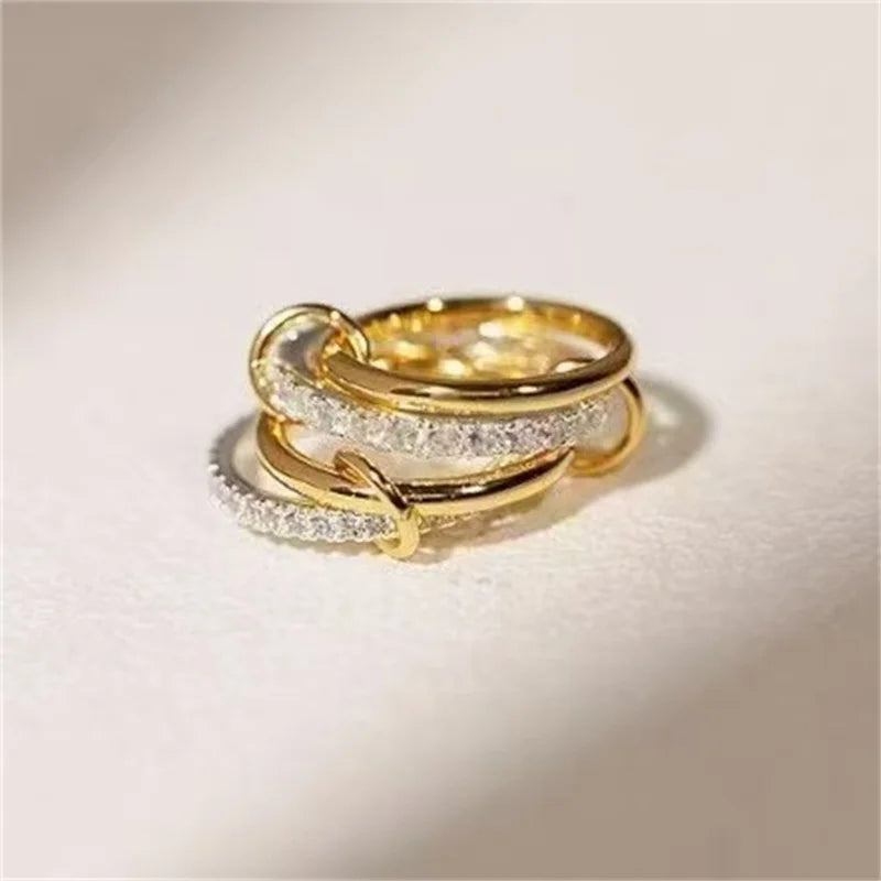A Niche Two-Color Four-Ring Copper Jewelry Ring, Hypoallergenic, Ins Style, Stacking Artifact, Suitable for Young Wome Jewelry