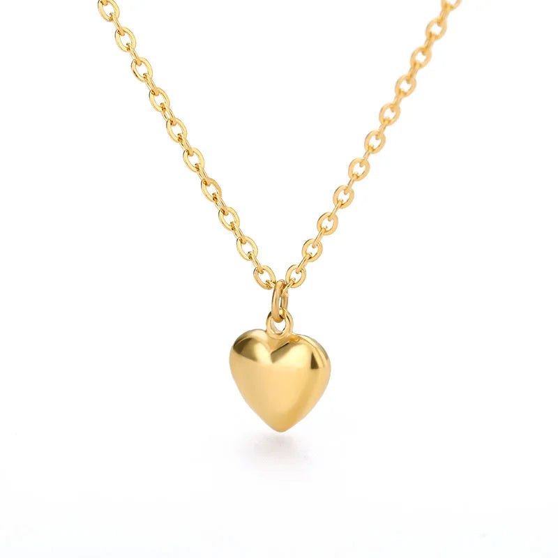 Zircon Heart Stainless Steel Gold Color Necklace