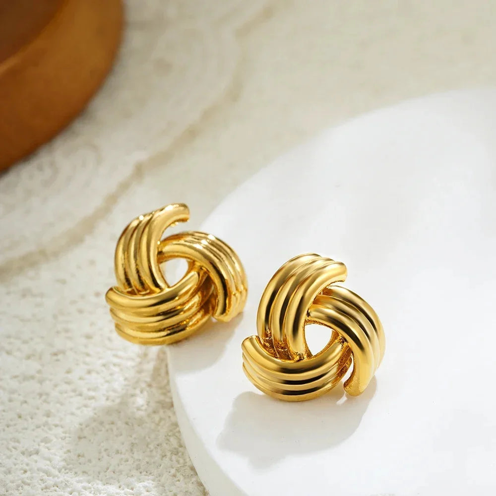 Fashion Glossy Three-Layer Textured Intersecting Knot Earrings