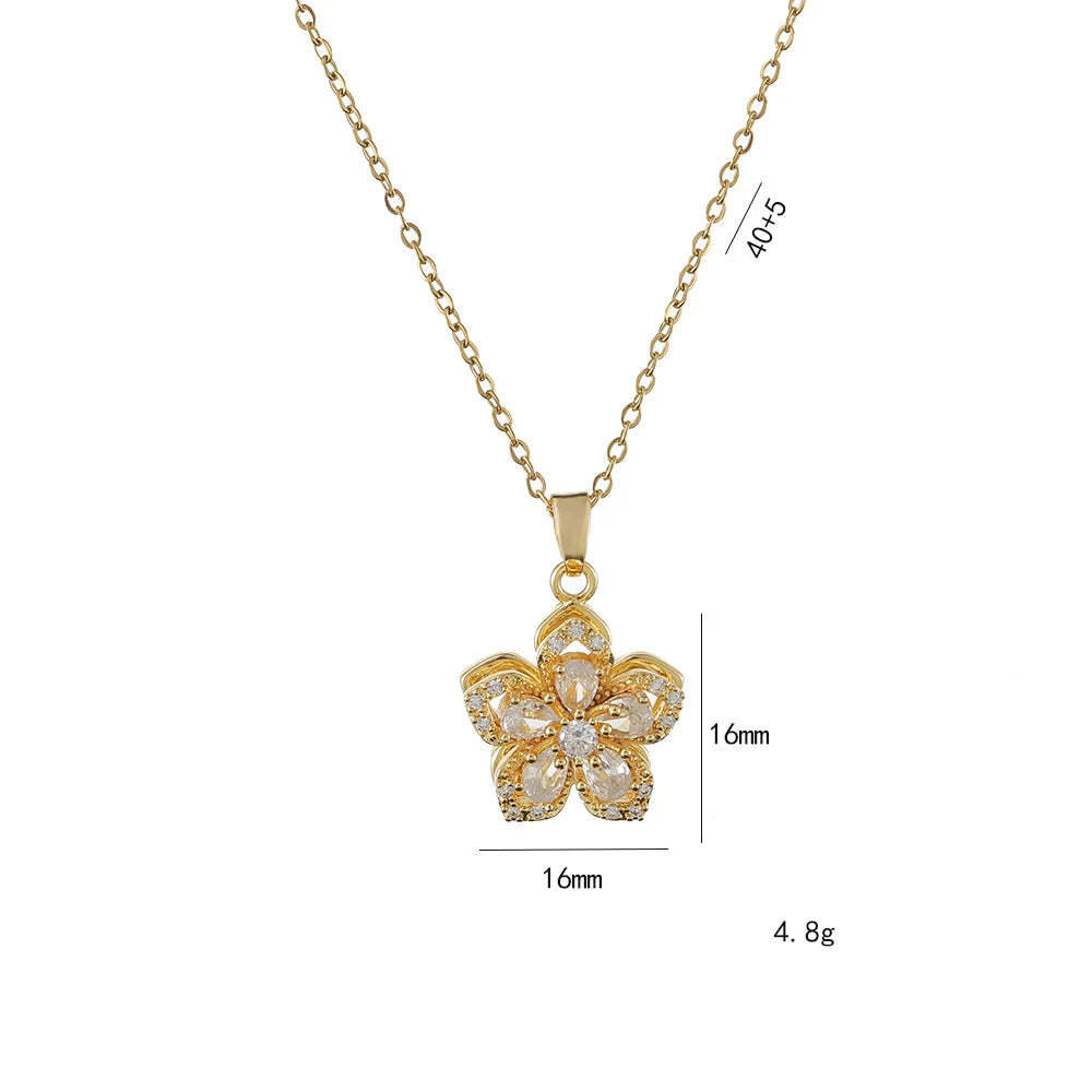 Shiny Zircon Romantic Flower Pendant Necklace