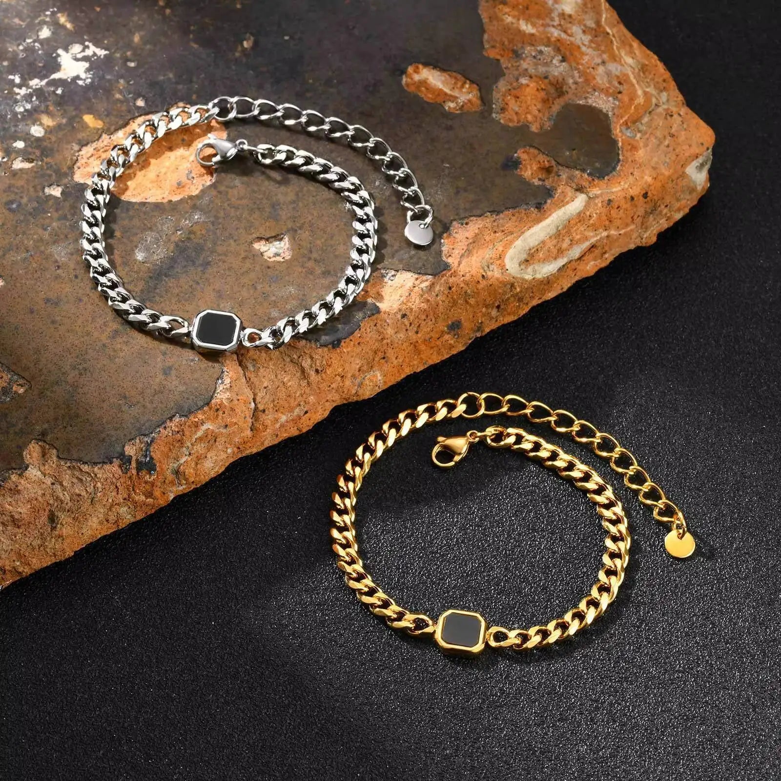 5Mm Width Adjustable Chain Bracelet for Men, Stainless Steel Acrylic Six