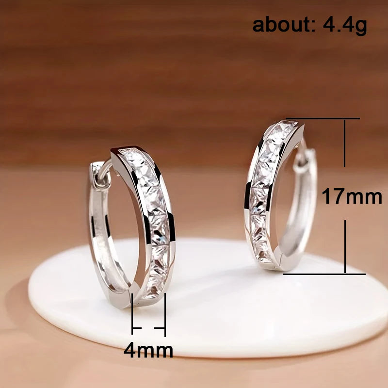Classic Design Women Hoop Earrings Full with Princess Square CZ Simple and Elegant
