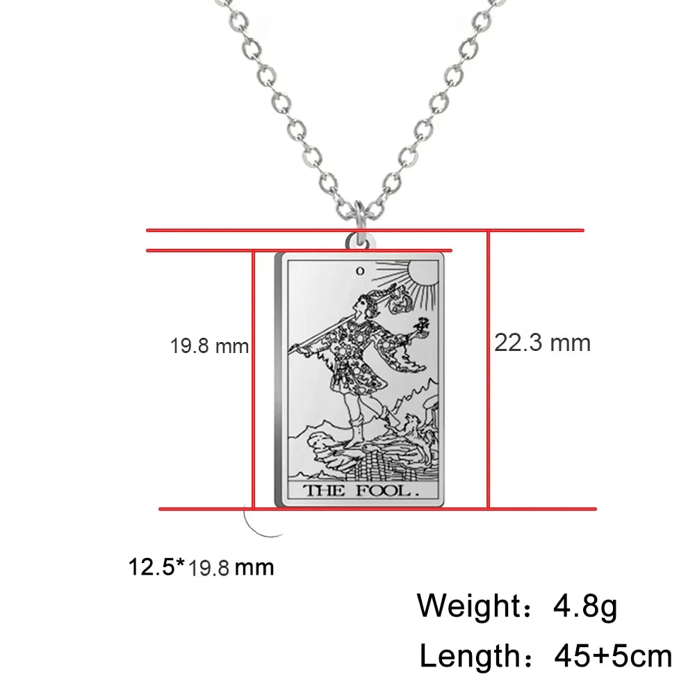 Tarot Cards Stainless Steel Necklace - Wealth Amulet Classic Tarot Major Arcana Divination Charm 