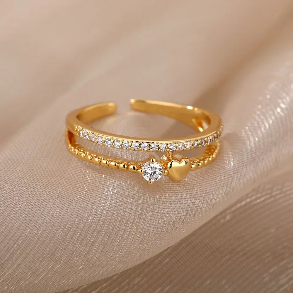 Anillos Gold Color Cubic Zirconia Chic Rings 