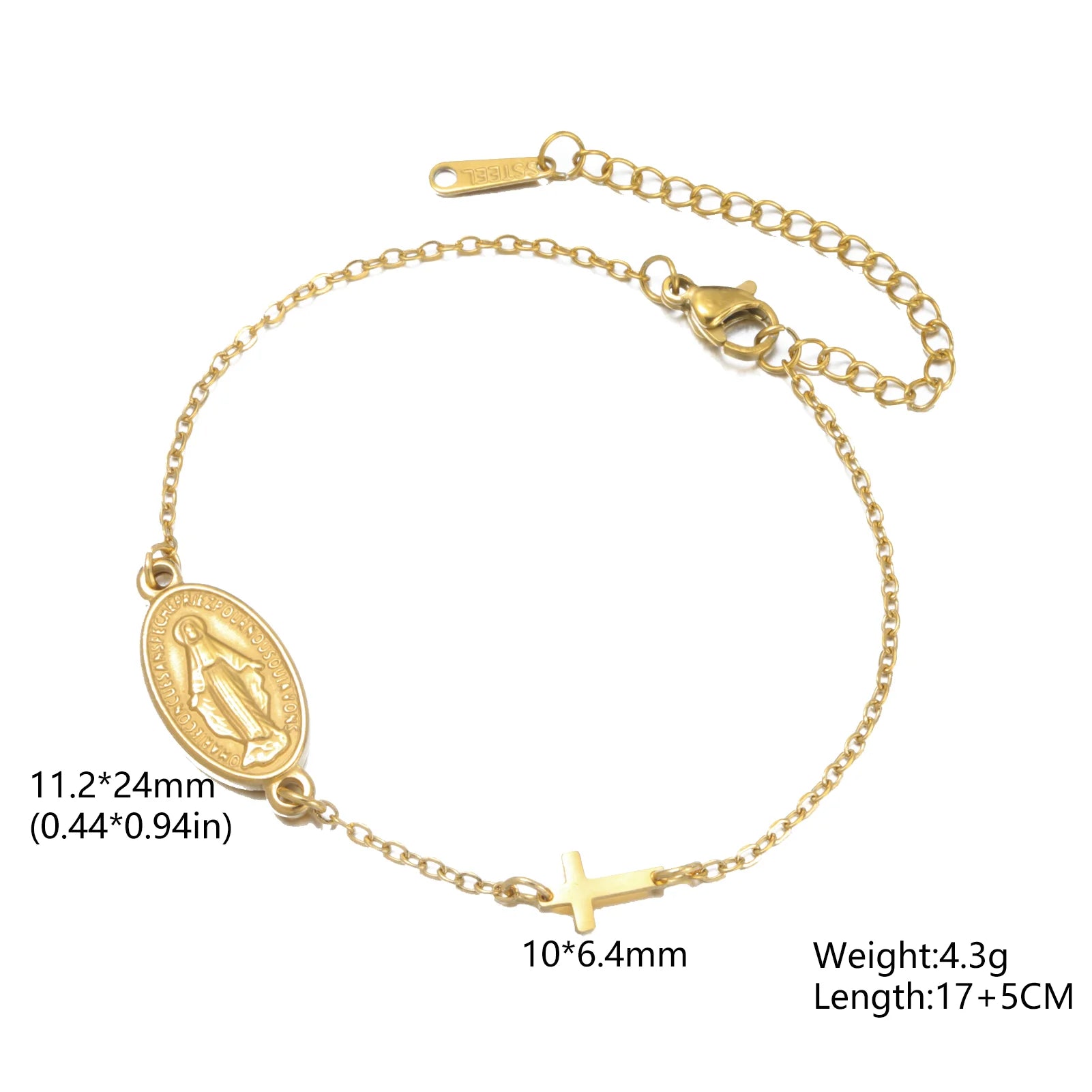 Virgin Mary with Cross Pendant Bracelets Stainless Steel Beads Chain Bracelets