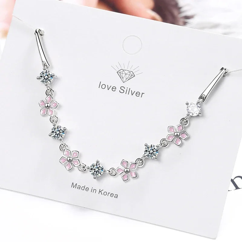 Newest Fresh Girl'S Lovely Pink Cherry Blossoms Charm Bracelets