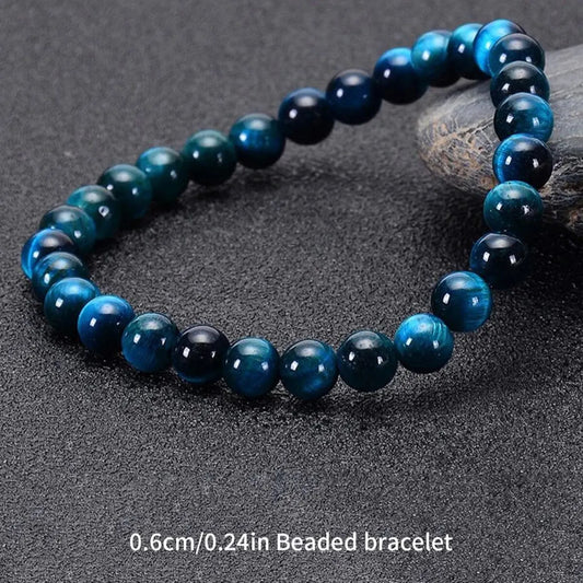 1Pc 6/8/10Mm Minimalist Blue Tiger Eye Stone Beaded Bracelet Natural Stone round Beads Bracelet for Daily Decoration