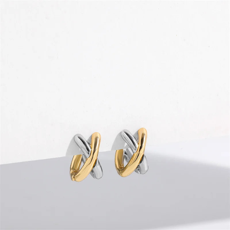 Vintage CC Design Stud Earrings for Women Korean Fashion X Cross Zircon Earring 