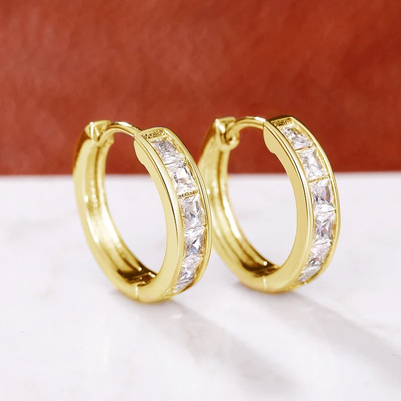 Classic Design Women Hoop Earrings Full with Princess Square CZ Simple and Elegant