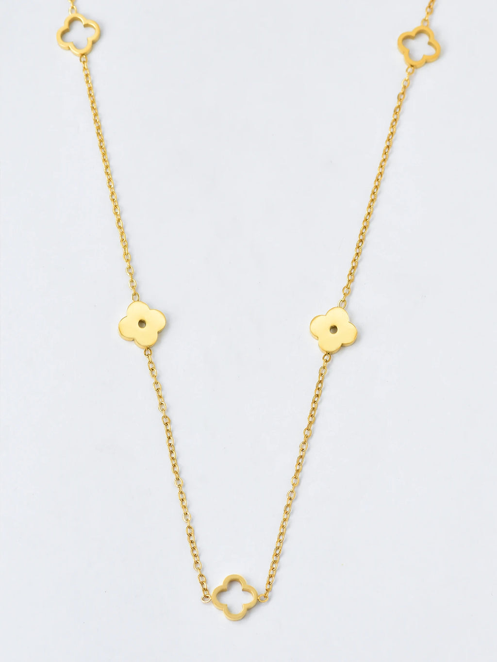 Minimal Four-Leaf Clover Necklace in Stainless Steel