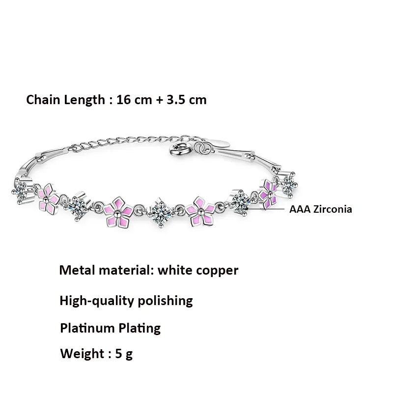 Newest Fresh Girl'S Lovely Pink Cherry Blossoms Charm Bracelets