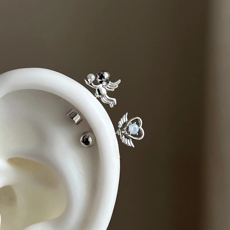 Love Wings Fairy Wand Silver Color 316L Stainless Steel Ear Bone Nail for Women